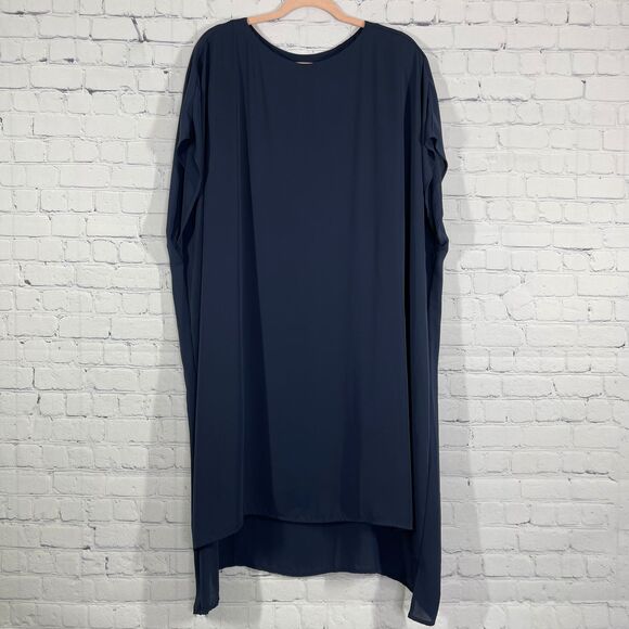 J Jill Wearever Collection Tunic Dress Small Navy Blue Sheer Minimalist Preppy - Picture 2 of 14